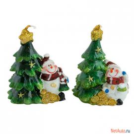 Новогодняя свеча "Снеговик с елкой" по распродажной цене