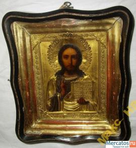 Икона Вседержитель Спас Оклад Киот Позолота рельеф