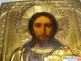 Икона Вседержитель Спас Оклад Киот Позолота рельеф 2