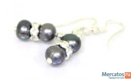 Речной жемчуг белый, стразы, биж. сплав.