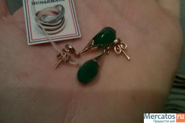 Золотые 583пр. серьги с изумрудами и бриллиантами 2