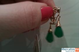 Золотые 583пр. серьги с изумрудами и бриллиантами 5