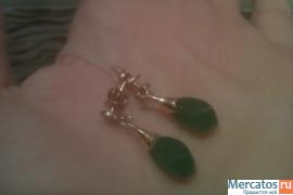 Золотые 583пр. серьги с изумрудами и бриллиантами 9