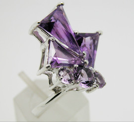 Кольцо Букет, серебряное с Аметистами. 4