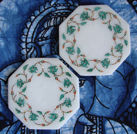 Индийские подставки под чашки из н.мрамора с инкрустацией