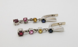 Серьги золотые c Сапфирами, Турмалином, Рубином. 3