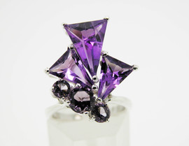 Кольцо Букет, серебряное с Аметистами. 3