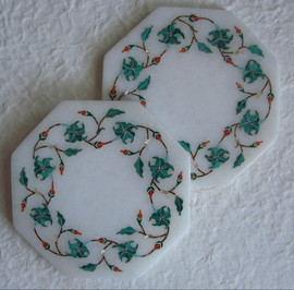 Индийские подставки под чашки из н.мрамора с инкрустацией 3