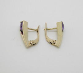 Золотые серьги c натуральными Аметистами. 3